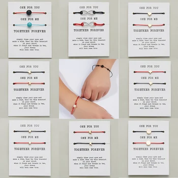 

2pcs/set Heart Star Cross Charm Bracelets One for you one for me Red String Braiding Couple Bracelet for Men Women Wish Card