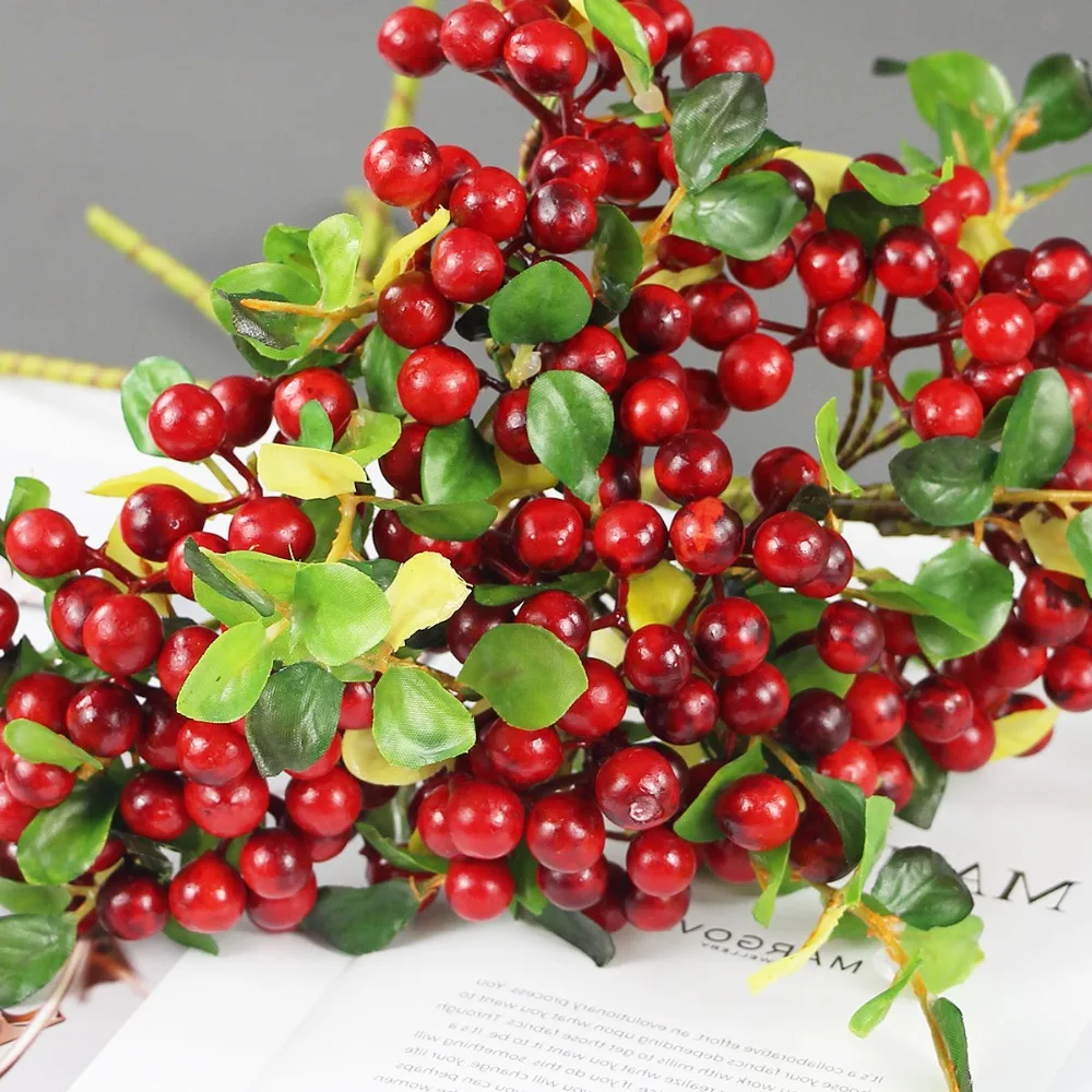 red berries artificial holly berry fake berry twig stem blueberries fall floral picks (8)