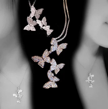 

Cute Butterfly Pendant Long Chian Silver Plated Bling Zircon Stone Necklace Choker Fashion Korean Jewelry Statement Necklace 20