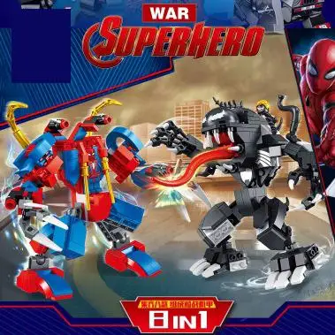 

JX60019 Superhero Spiderman Venom 8-in-1 Assembly Battle Mech Puzzle Building Block Toy