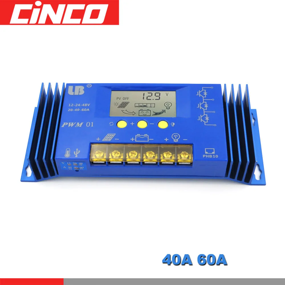 40A 60A PWM LB бренд Солнечная Панель Контроллер заряда Регулятор ЖК-дисплей 12В/24В/48В
