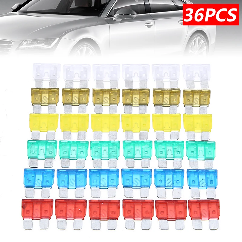 

New 36pcs/set 7.5A 10A 15A 20A 25A 30A Amp Car Fuse Standard Medium Automotive Blade Fuses Assortment Kit