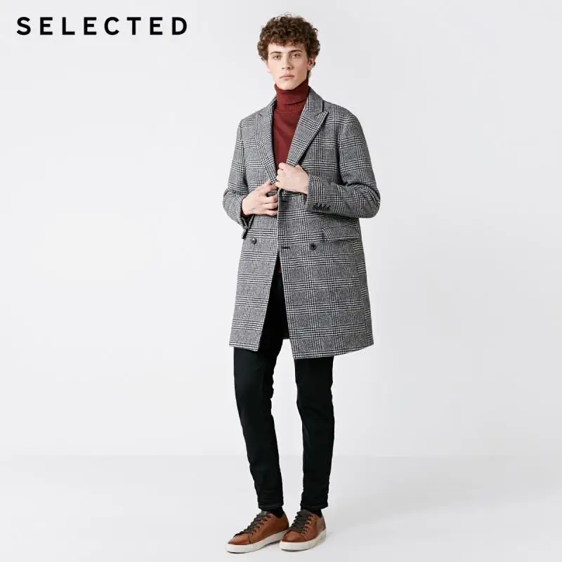 astounding  SELECTED New Men's Wool Coat Winter Plaid Outwear Medium Long Woolen Jacket S  418427534