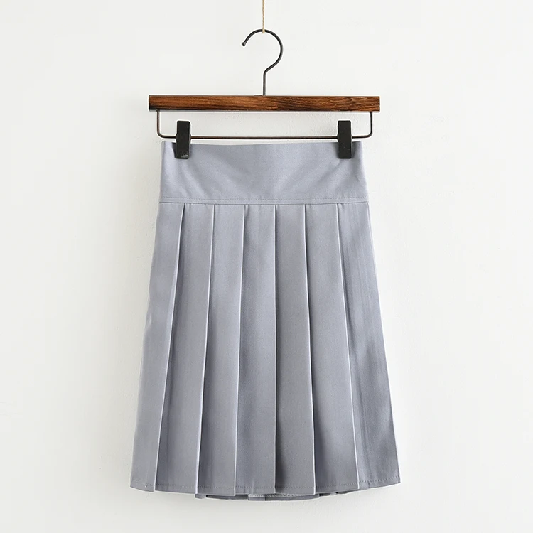 Light Gray Японская летняя JK Форма юбка молодая девушка, студентка большой размер сплошной цвет школьная Униформа юбка Повседневное юбка с завышенной талией, плиссированные юбки - Цвет: Light Gray