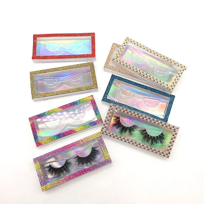 

Wholesale Rhinestone Eyelashes Box Glitter Diamond Packaging Box for 3D 25mm Mink Eyelashes Nail Tip Custom Logo Lash Box Makeup