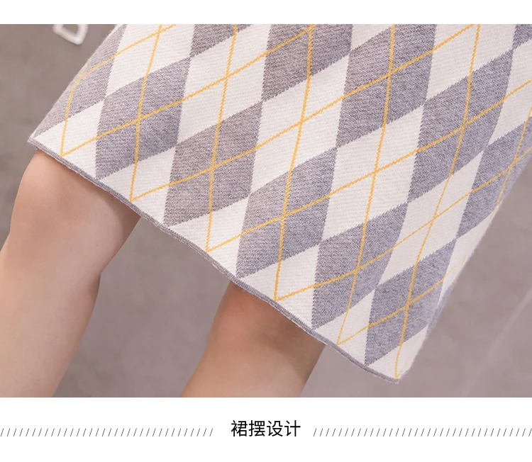 Fashion Printing Maternity Knitted Belly Skirts Autumn Office Lady Elegant Plaid Skirt Knee-Length Pregnant Women Empire Skirts