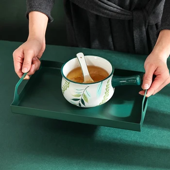 

Modern With Handles Coffee Cups Rectangular Holder Jewelry Display Kitchen Serving Multifunctional Iron Art Storage Tray Desktop