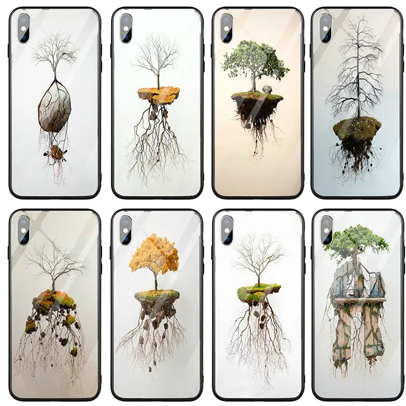 Чехлы для телефонов из закаленного стекла iPhone X XR XS 11 12 Pro Max 10 7 5 5S SE 2020 6 6S 8 Plus Art tree