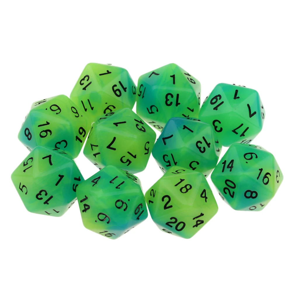 10PCS Night Luminous Dice Role Playing Game D20 Dice for Dungeons &Dragons DND Role Playing Game Dices