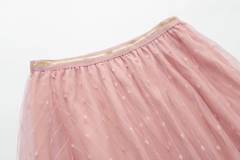 Летняя новая стильная сетчатая юбка с бусинами в Корейском стиле с высокой талией в горошек юбки длинные универсальные платья принцессы 8757