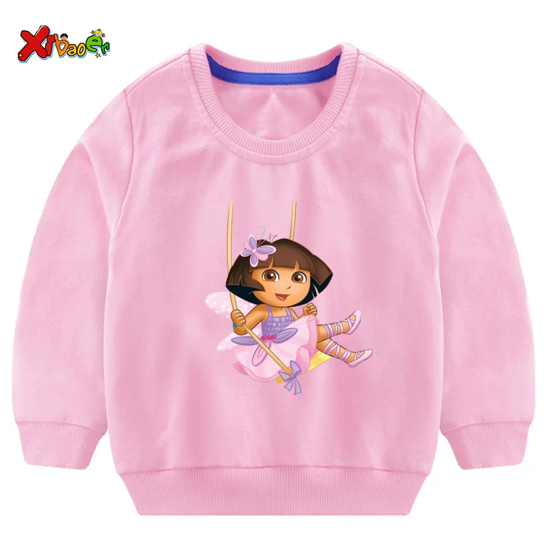 Свитшоты для малышей; толстовки с капюшоном для девочек; одежда с изображением Даши-путешественницы; коллекция года; Детские Зимние свитшоты; Повседневный свитер; Детские Бархатные Топы; костюм; 6T - Цвет: sweatshirt pink