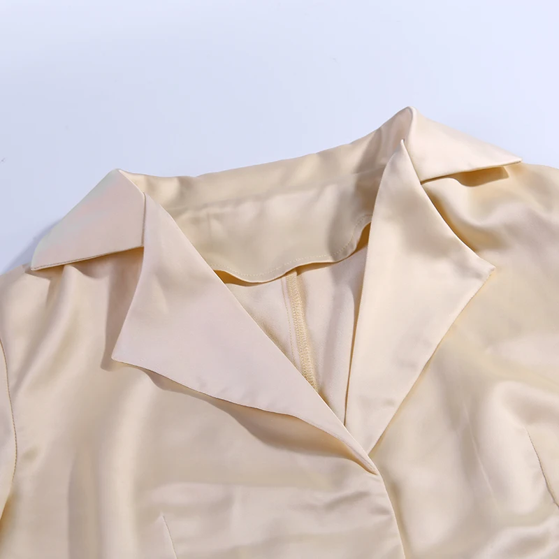 WannaThis Элегантная блузка Женская атласная рубашка с v-образным вырезом с длинным рукавом модная пикантная Осенняя укороченный топ Современная шелковая тонкая блуза абрикосовый