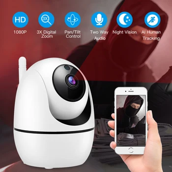 

white Smart Home Security Surveillance 1080P Cloud IP Camera Auto Tracking Network WiFi Camera Wireless CCTV use as babymonitor