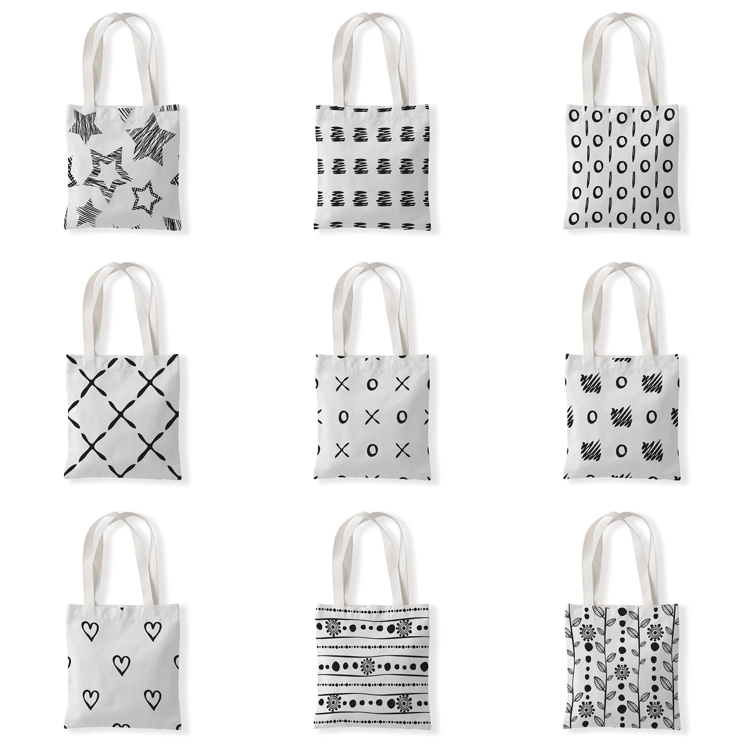 

Women Shoulder Bag Simple Canvas Handbag Shopping Bag Cute Book Bags accept customization Single Layer without inner Pocket