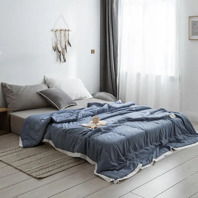 

Summer Plain Color Simple Washed Cotton Solid Color Summer Quilt Summer Blanket 1.8 M Air Conditioner Sheets Double Thin Blanket