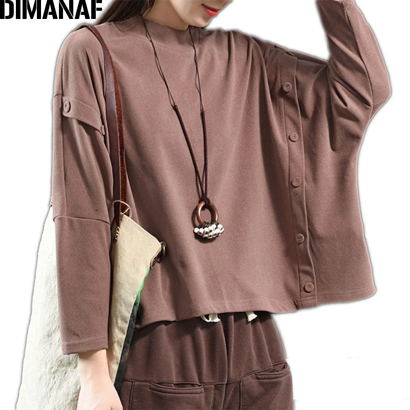 

DIMANAF Plus Size Women Sweatshirts Cotton Thick Female Tops Shirts Autumn Winter Batwing Sleeve Big Size Loose Solid Clothing