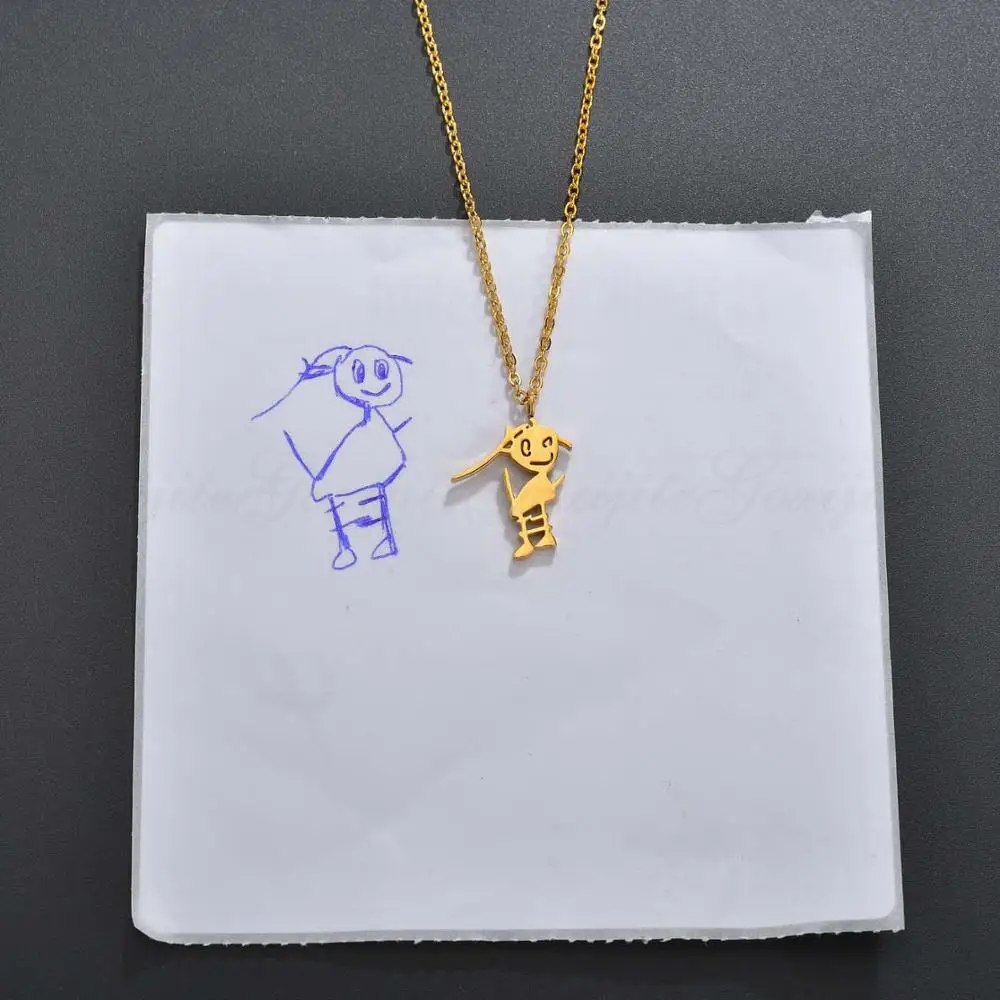 Goxijite Customize Kid\'s Painting Necklace Child Drawing Personalized Necklace Custom Children Artwork Jewelry Best Kid Gift