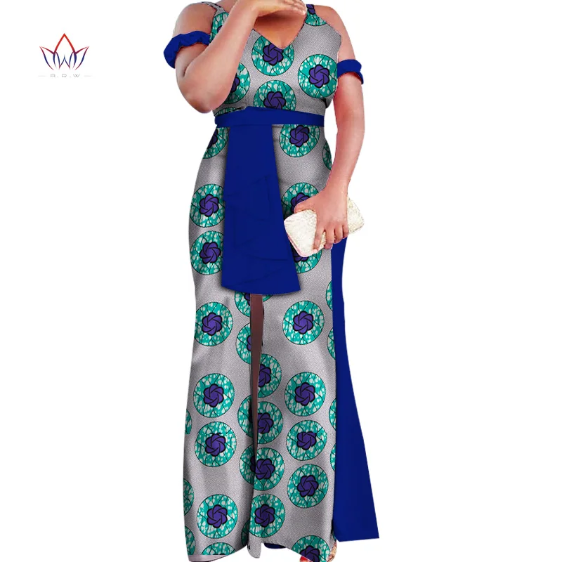 

New Print Applique Flower Long Dresses Vestidos Traditional African Clothing Bazin Riche Patchwork Dresses for Women WY3328