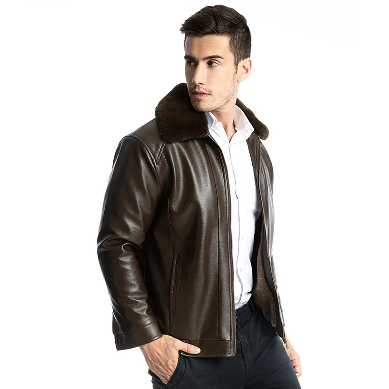 Мужская зимняя куртка с воротником из искусственного меха, новинка, Модное теплое пальто, Мужская ветровка высокого качества, Классическая мотоциклетная куртка, Размер 5XL - Цвет: CAMEL