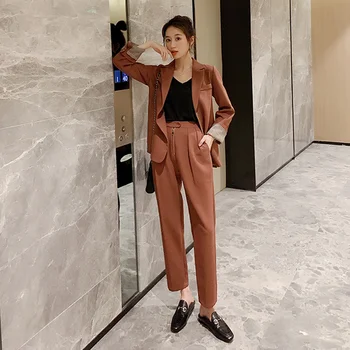 

Blazer loose suits for women casual High Waist trouser two sets Femme autumn turn down collar blazers ladies suits