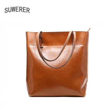 

SUWERER New Women leather bag famous brand cowhide leather shoulder bag women luxury handbags women bags fashion big bag