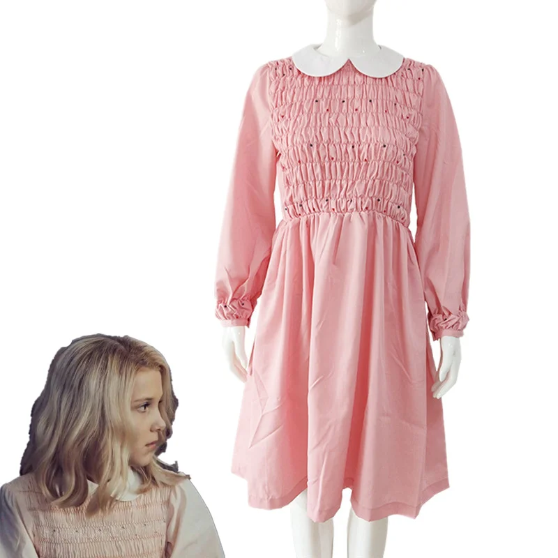 

Stranger Things Season 3 Cosplay Eleven Dress Pink Pleated Skirt Girl Superpower Hoodie Sweatshirts Stranger Things Denim Jacket