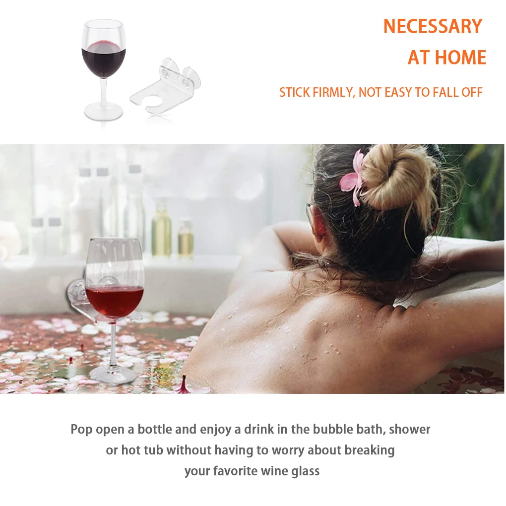 Portable Bathtub Wine Glass Holder Strong Suction Cup Clear Acrylic Shower Bath Bracket for Beer Drink Coffee