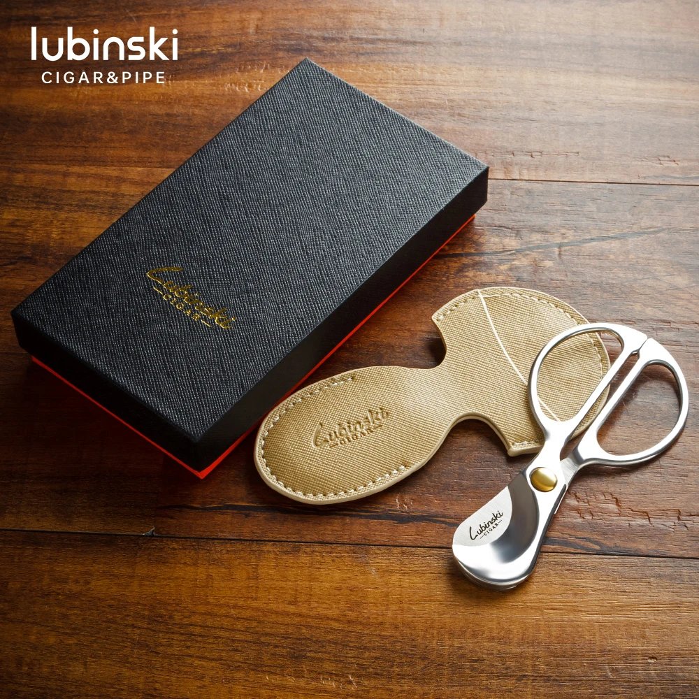 LUBINSKI High-End Inox Stainless Steel Sharp Creative Silver Gloss Finish  Cigar Cutter Punch Scissors With Nice Case