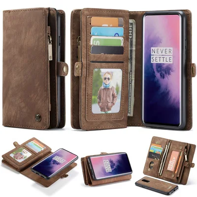 Brown Многофункциональный чехол-кошелек для телефона Oneplus 7 TPU эко кожа магнит бизнес мода винтажный Чехол для One Plus 7 Pro - Цвет: Brown