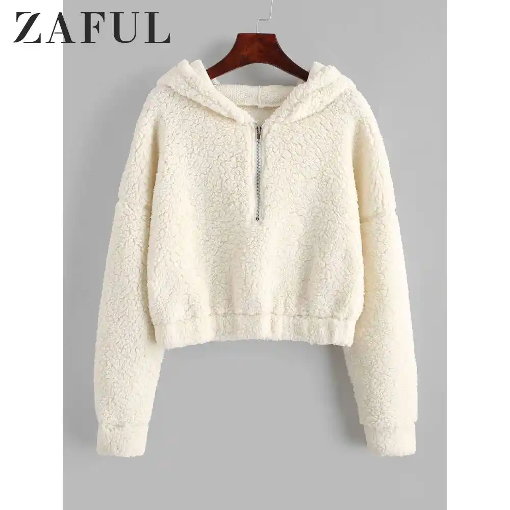 half zip fluffy faux shearling teddy sweatshirt