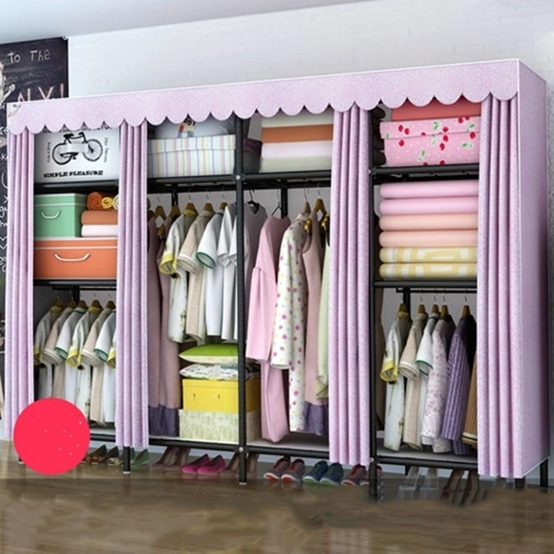 

Simple Cloth Wardrobe Fabric Steel Tube Thickening and Thickening All Steel Frame Dormitory Household Storage Hanging Clothes