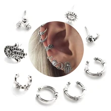 8 шт. Популярные Модные богемные серьги-гвоздики, женская серьга геометрической формы, Винтажные Солнцезащитные лунообразные клипсы для ушей, Индивидуальные ювелирные изделия для пирсинга
