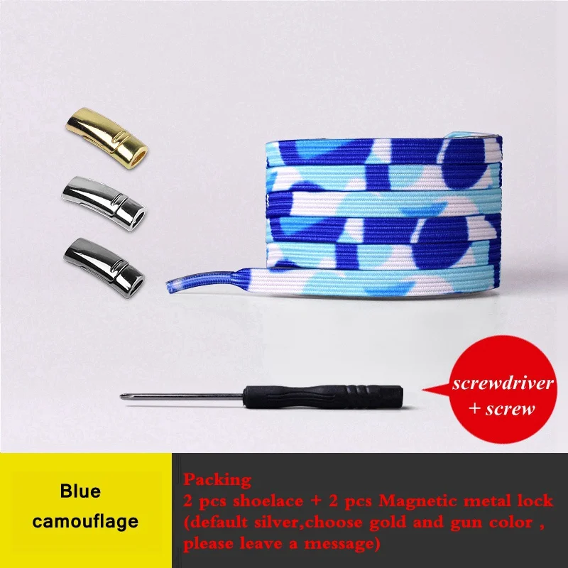 Blue camouflage Эластичные шнурки, магнитная металлическая пряжка, 1 секундная быстрая шнуровка, унисекс, без галстука, шнурки, подходят для всех видов обуви, шнурки для отдыха - Цвет: Blue camouflage