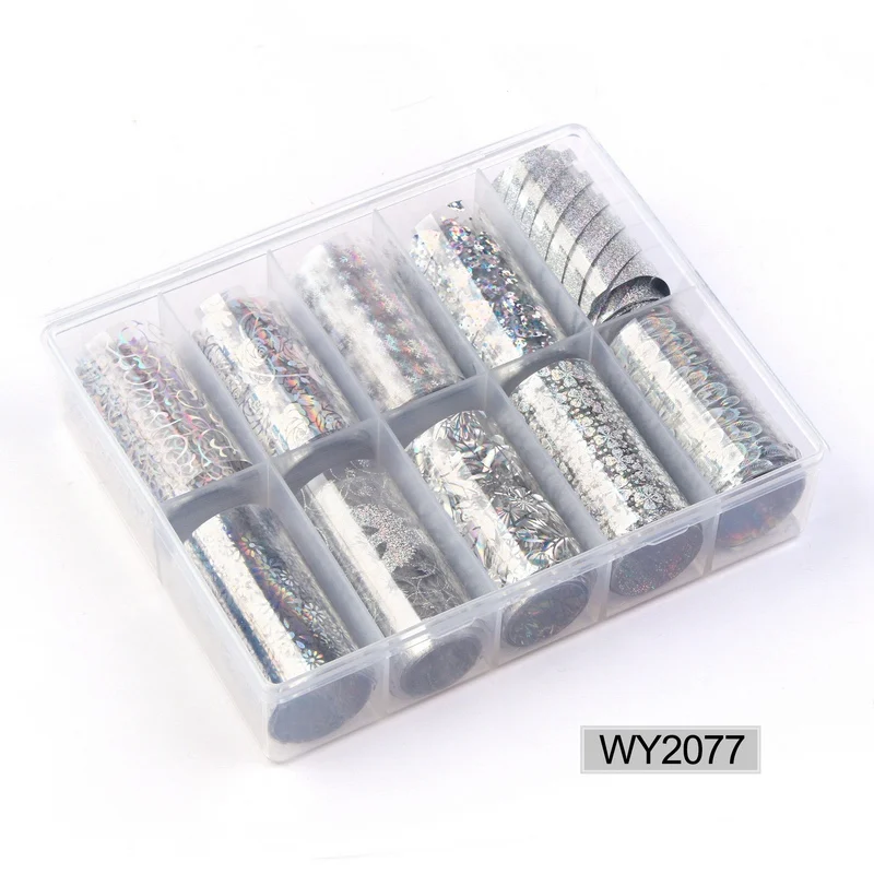 2077 Nail Foil 10 шт./компл. 4*100 см голографическое искусство ногтей Переводные Фольга наклейки бумага Звездное AB Цвет Фольга для ногтей наклейки для хобби ногтевой дизайн - Цвет: 2077 Nail Foil