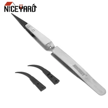NICEYARD для ремонта телефона BGA работы антистатические ESD Пинцет обратного действия Пинцет с изогнутыми и прямыми пластиковыми наконечниками
