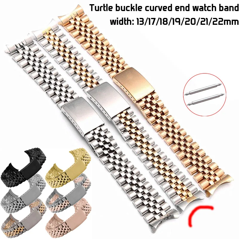 

13mm 17mm 18mm 19mm 20mm 21mm 22mm Stainless Steel Watch Band Bracelet Curved End Metal Watch Strap Women Men Watchbands