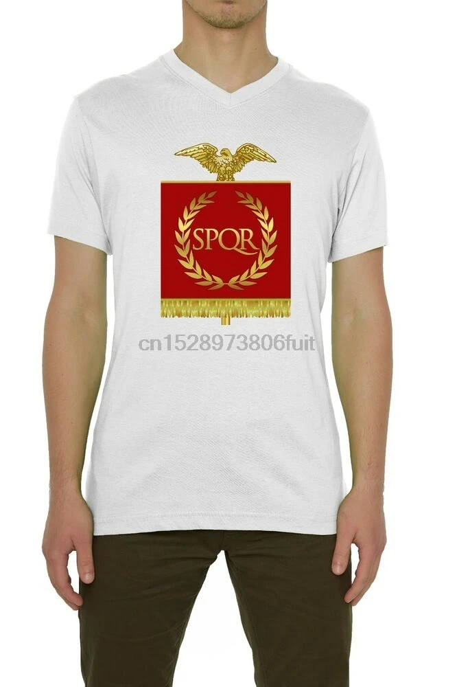 SPQR Roman Empire Red Banner Artwork Mens T-Shirt V-Neck White (S-XXL) 634547703539 |