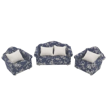 

Playing Furniture Miniature Gift Imitation Sofa Cushions Set Dollhouse Flower Pattern Kids Living Room Decorative Unisex Wood
