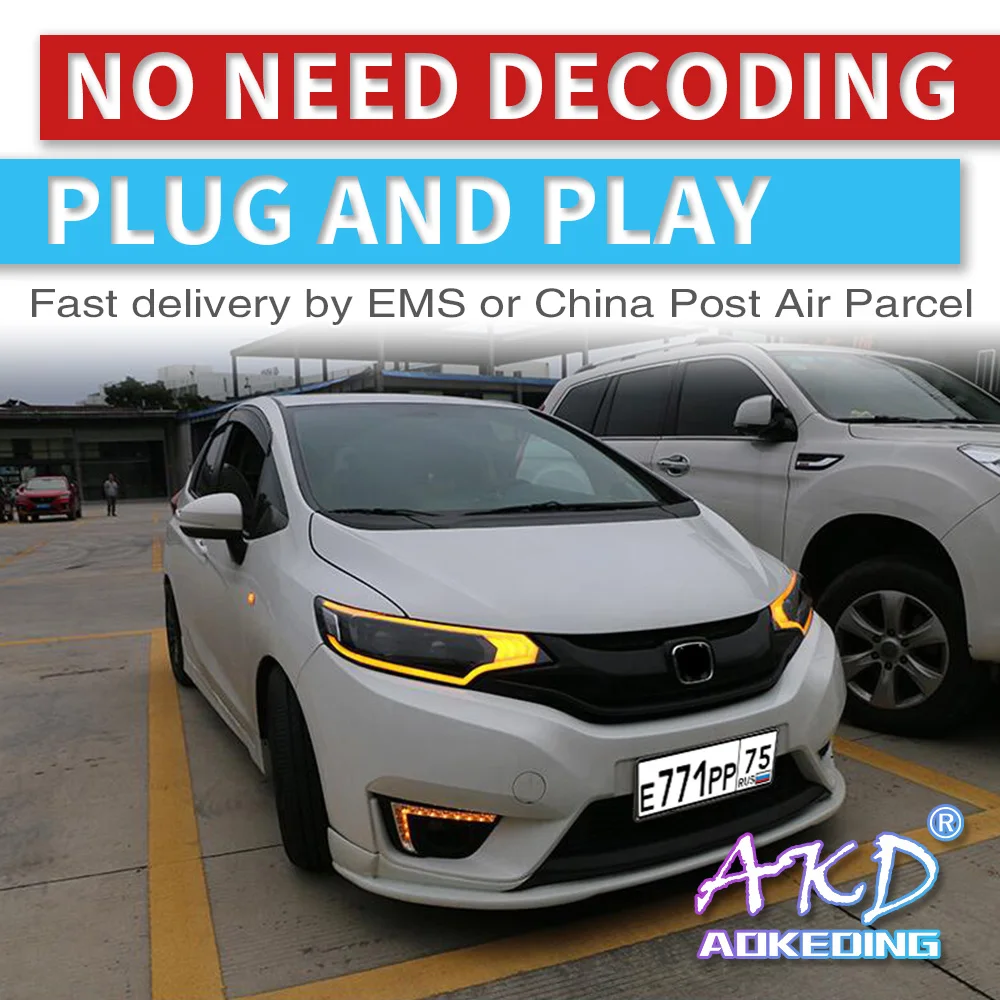 AKD тюнинг автомобильные фары для Honda FIT JAZZ GK5- светодиодные фары DRL ходовые огни Биксеноновые Противотуманные фары ангельские глаза