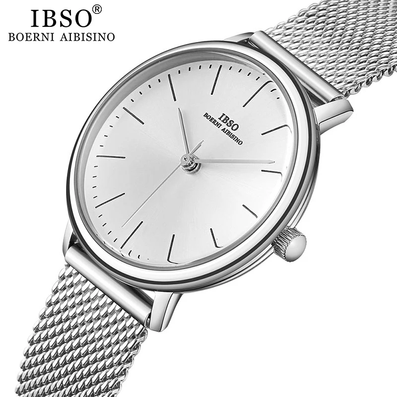 

IBSO Brand Women's Quartz Watches 8mm Ultra thin Mesh Stainless Steel Strap Quartz Clock Hours Ladies Simple Relogio Masculino