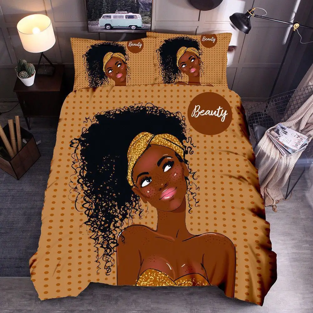 black girl bedding black bedding,beautiful Black girl Black Girl magic Bedding set Black African Girls Beautiful girl bedding set full
