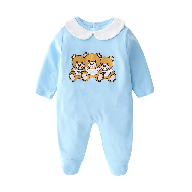 hat bib 1 Одежда для малышей с рисунком медведя из мультфильма детские комбинезоны с длинными рукавами для мальчиков и девочек, детские пижамы, детский комбинезон+ шапочка+ нагрудник, комплект из 3 предметов - Цвет: hat bib 1