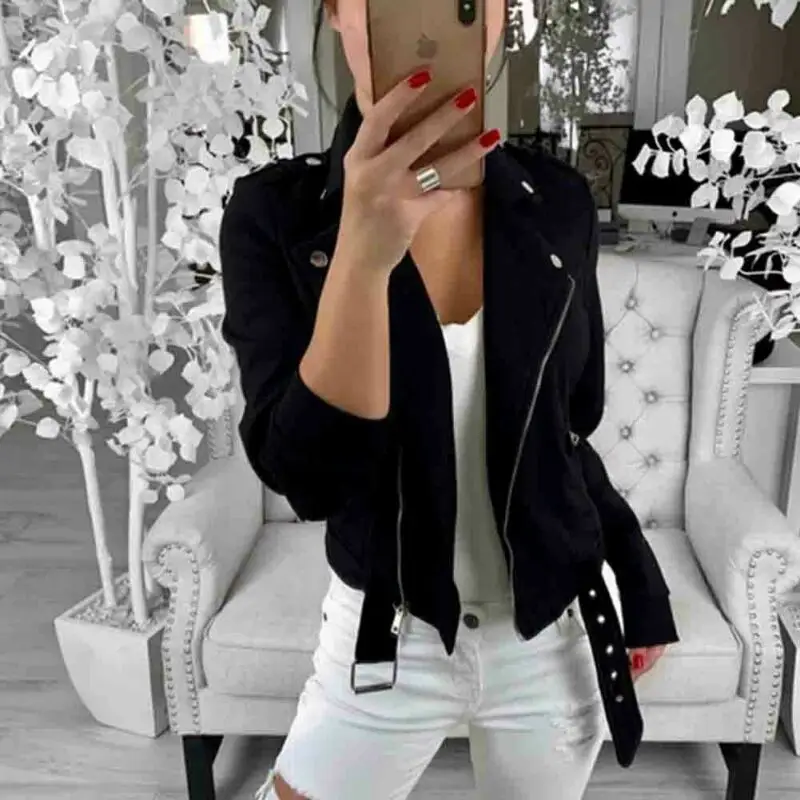 

2019 Brand New Autumn Hot Women's Jacket Flight Coat Button Zip Up Windbreaker Lady Solid Fashion Biker Loose Jackets Outwear