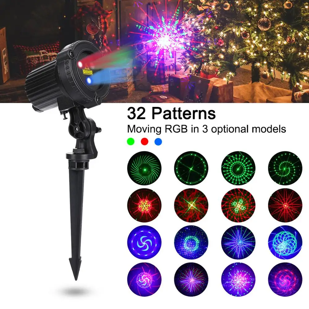 

Remote RGB Christmas Laser Light Projector 32 Mode Outdoor Garden Waterproof Laser Christmas Tree Villa House Holiday Light