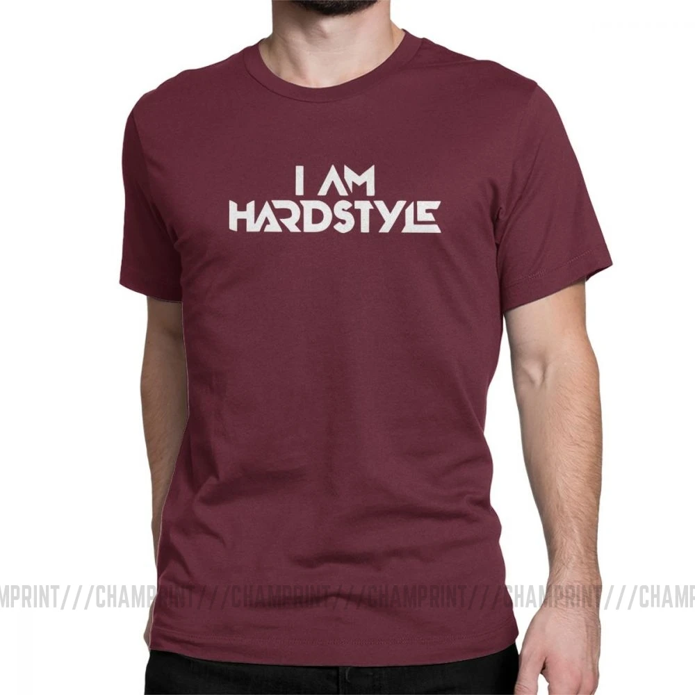 I Am Hardstyle Мужская Футболка Music Defqon Hardcore Dance DJ Techno Club Вечерние EDM футболка с коротким рукавом топы из хлопка - Цвет: Бургундия