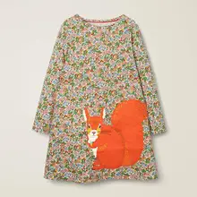 Little maven/Брендовое осеннее детское платье; новая одежда для маленьких девочек; Хлопковые Платья с аппликацией в виде животных для девочек