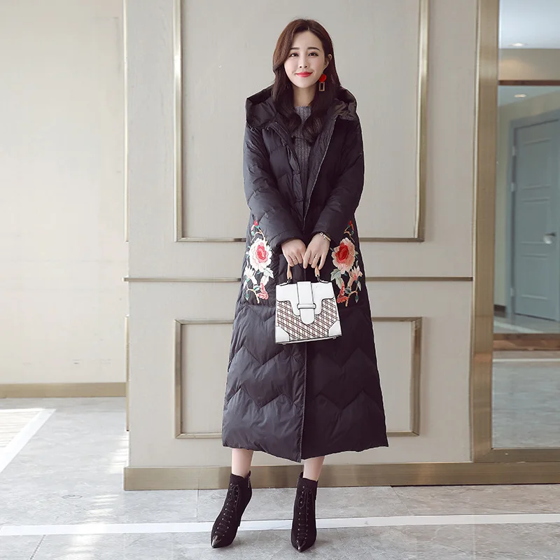 

China Ethnic-Style Cotton-padded Jacket 2018 New Style Winter Exta-long to Ankle down Jacket Cotton-padded Clothes over-the-Knee