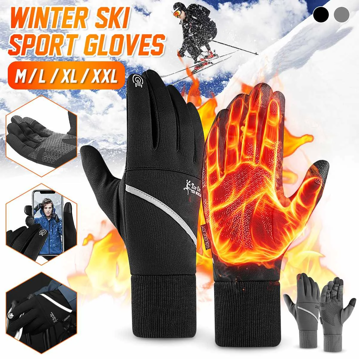 Зимние лыжные перчатки с сенсорным экраном теплые мужские и женские Guantes Спортивные Перчатки Водонепроницаемые для автомобиля мотоцикла мотокросса