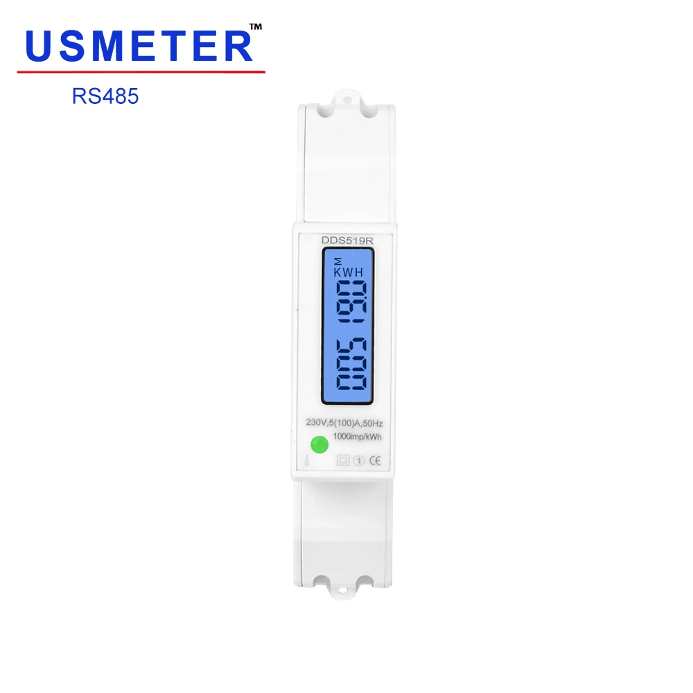 DDS519R однофазный ваттметр в счетчиках энергии кВтч метр Modbus счетчик энергии RS485 100A 1P ЖК-дисплей с голубой подсветкой