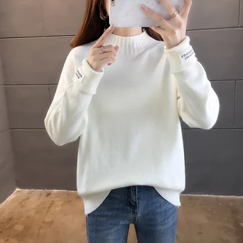 

Zoki Fashion Women Turtleneck Pullover Sweater Pink Autumn Long Sleeve Knit Top Thick Warm Straight Ladies Jumper Blouse 2020